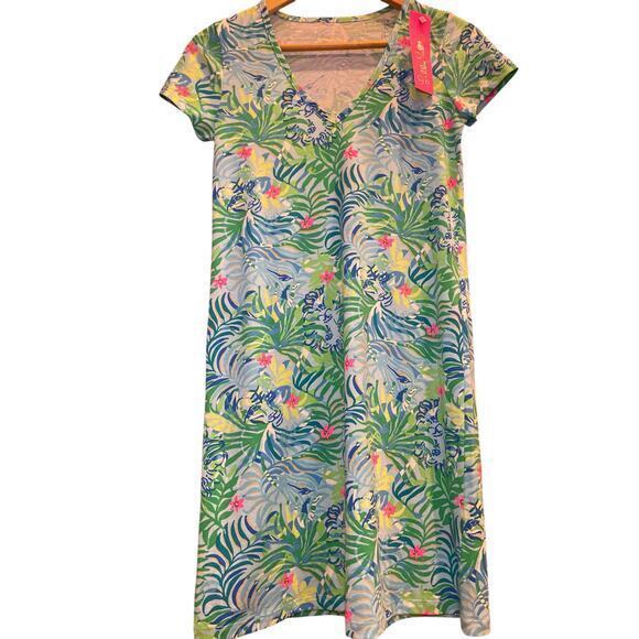 NWT Lilly Pulitzer Etta T-Shirt Dress Relaxed Fit Dress Teal, Turquoise Pink XXS - Picture 8 of 14